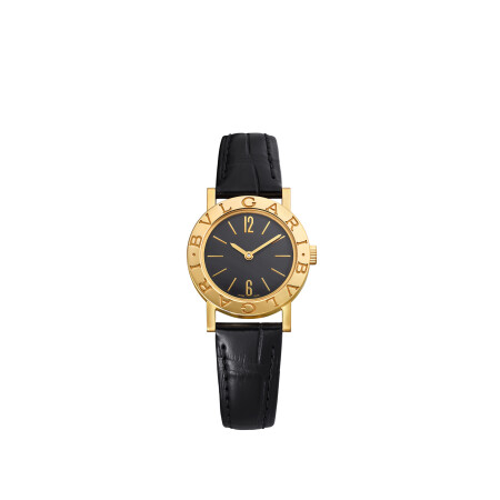 Montre Bulgari BVLGARI cadran en opaline noire 26mm, boitier en or jaune et bracelet en alligator noir