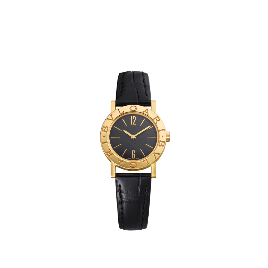 Bulgari LVCEA watch 26mm black opaline dial, yellow gold case and black alligator strap