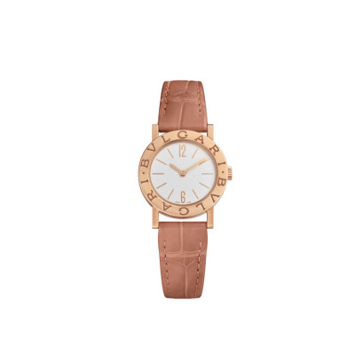 Montre Bulgari BVLGARI cadran en opaline blanche 26mm, boitier en or rose et bracelet en alligator beige