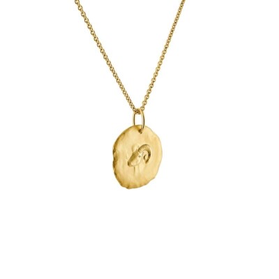 Arthus Bertrand Medals Astro Aries necklace and round chain Forçat in sand yellow gold