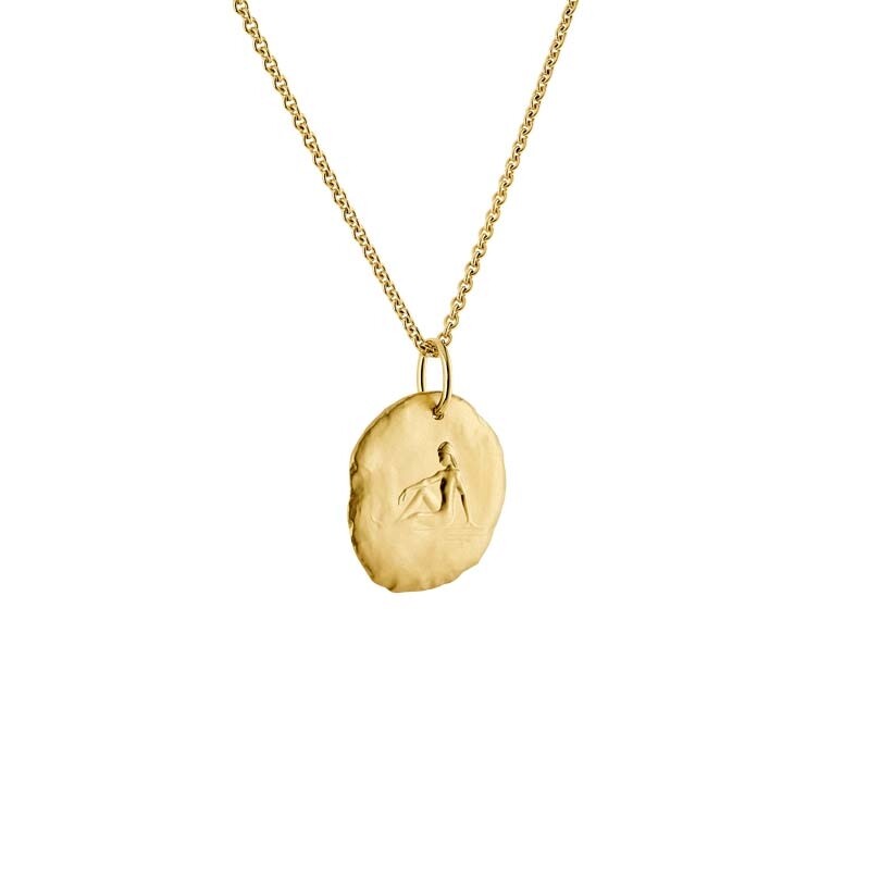 Arthus Bertrand Les Médailles Astro Virgo necklace in sand-blasted yellow gold 23mm and Forçat Rond chain in yellow gold 50cm