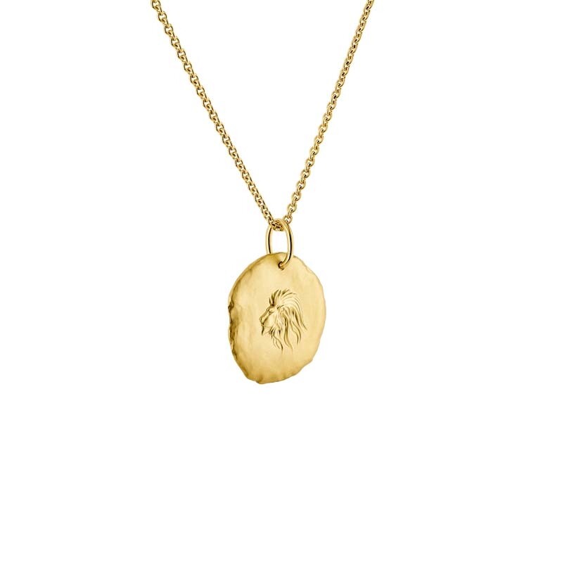 Arthus Bertrand Les Médailles Astro Leo necklace, in sand-blasted yellow gold 23mm and Forçat Rond chain in yellow gold 50cm