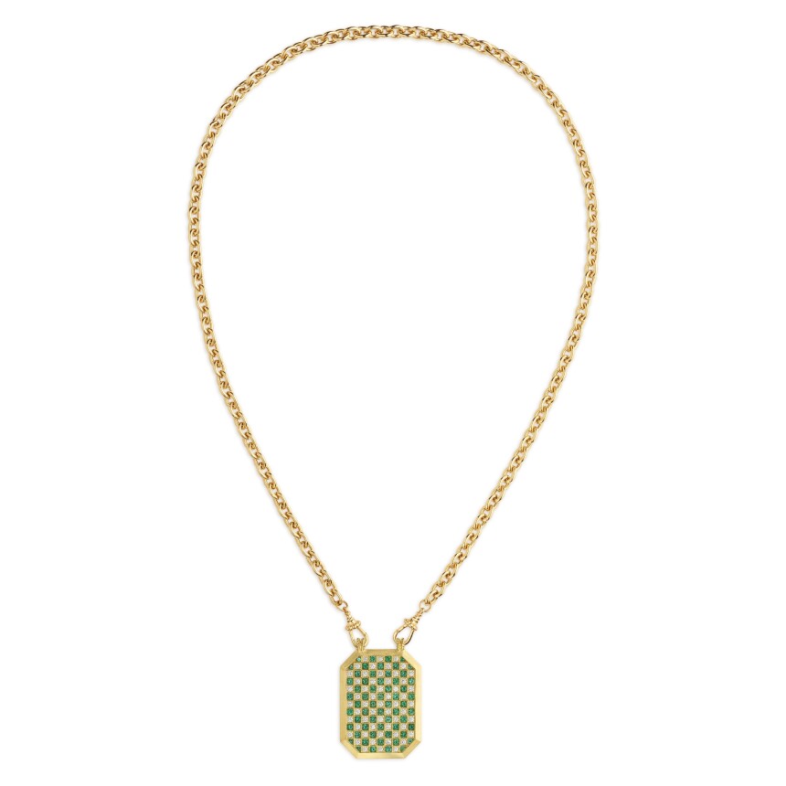 Marie Lichtenberg Check Emerald Scapular on classic rosa chain