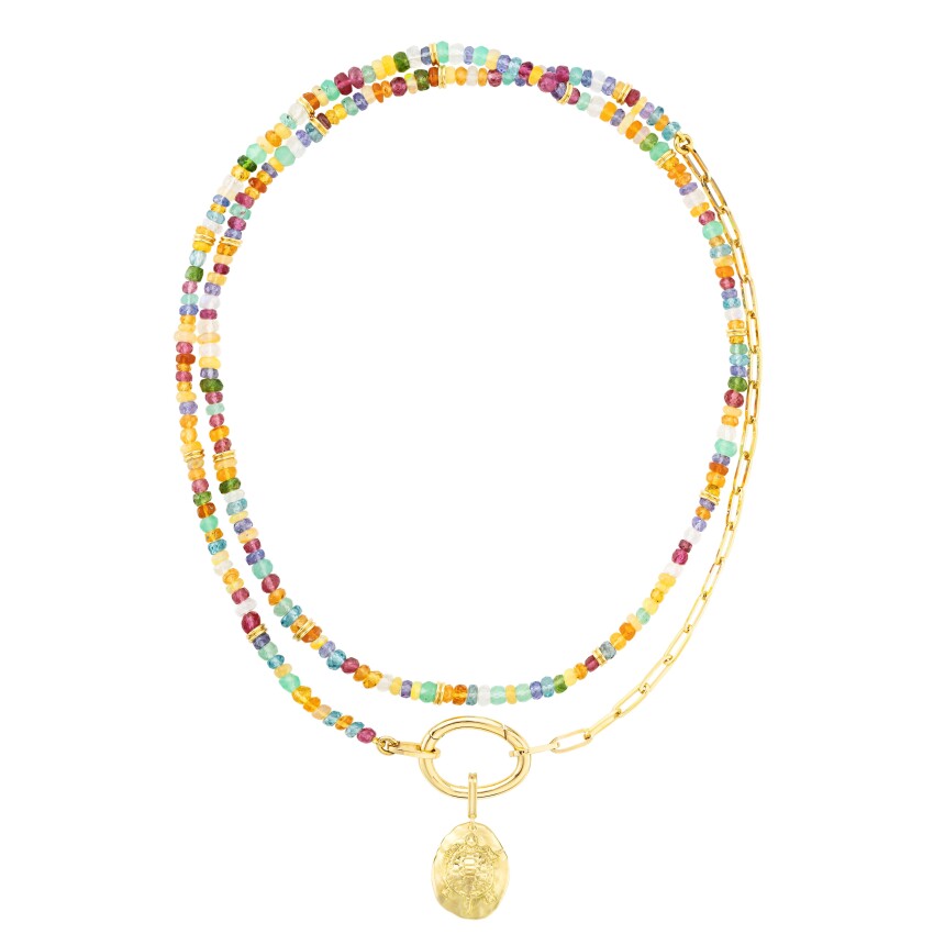 Pearl link necklace L Mellerio Cabinet de curiosités and turtle medal in yellow gold