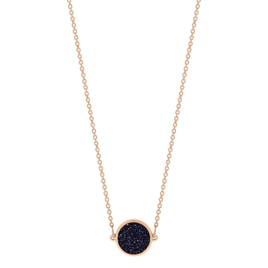 Collier Ginette NY MINI EVER en or rose et pierre de sable bleu