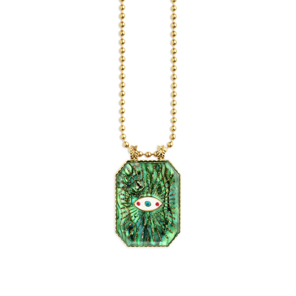 Scapular necklace Marie Lichtenberg RAIZ'IN 2024 28mm green mother-of-pearl