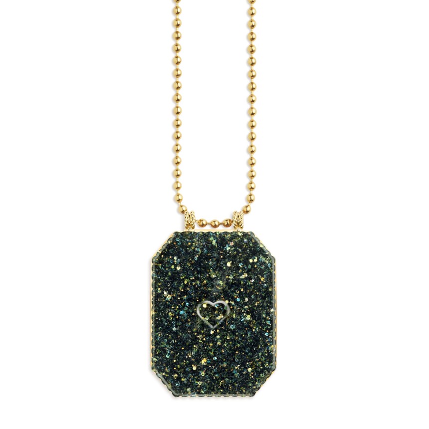 Scapular necklace Marie Lichtenberg RAIZ'IN 2024 40mm in green sequins