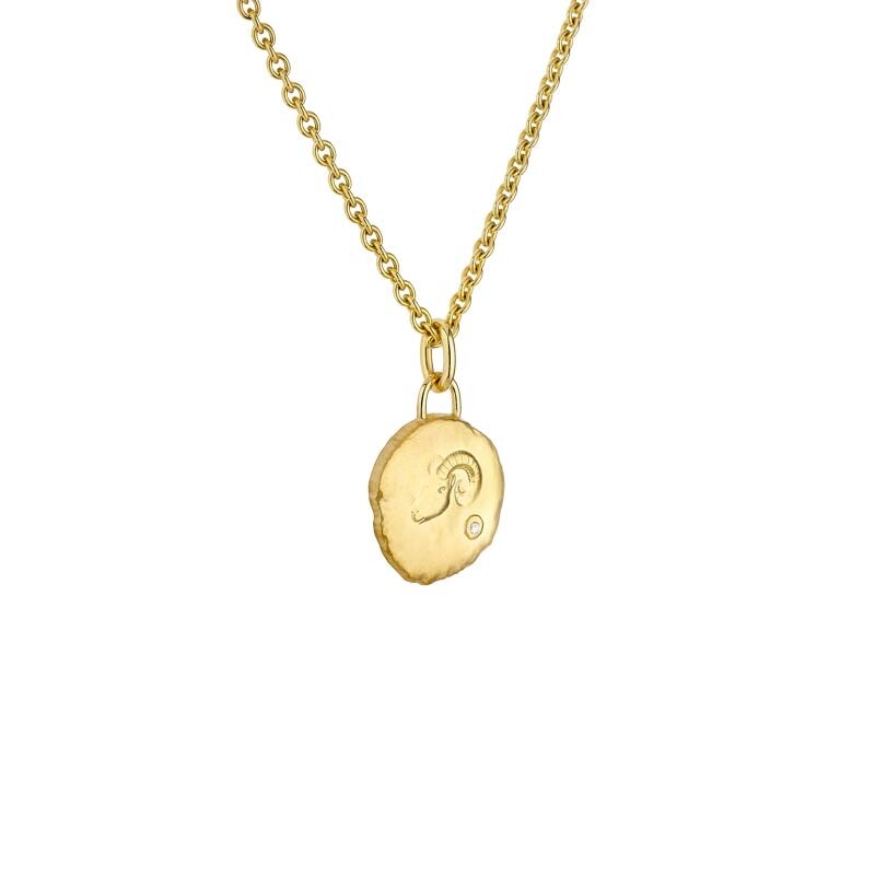 Arthus Bertrand Astro Bélier 15mm necklace and Forçat Limé 40cm chain in yellow gold and diamond