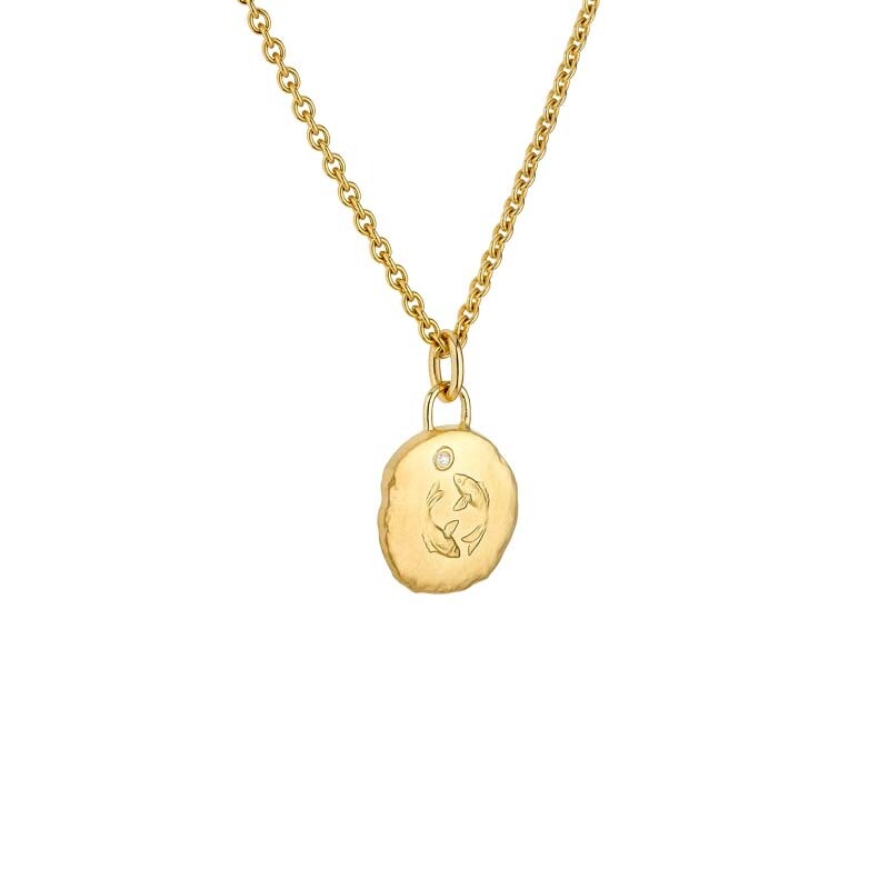 Arthus Bertrand Les Médailles Astro Pisces 15mm necklace and Forçat Limé 40cm chain in yellow gold and diamonds