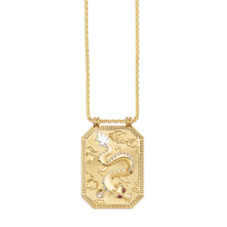 Marie Lichtenberg Sacpular Dragon in yellow gold, pearl and rubis