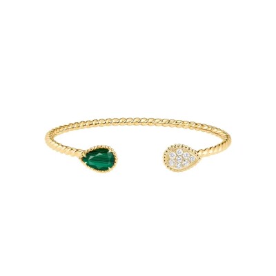 Bracelet Boucheron Serpent Bohême, 2 motifs S en or jaune, diamants et malachite