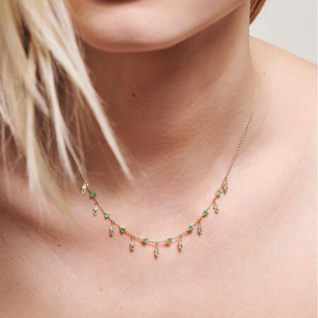 Stone Paris Hope Necklace in yellow gold, diamonds and emeralds