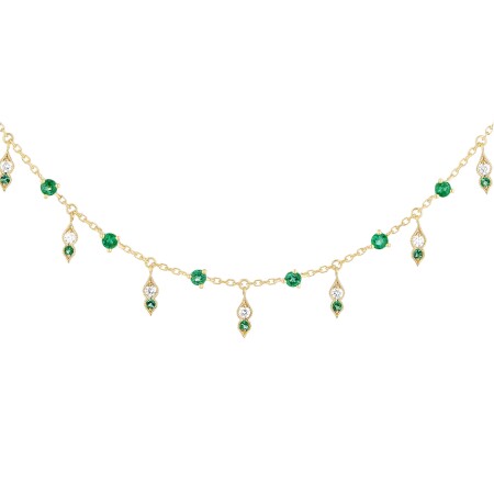 Stone Paris Hope Necklace in yellow gold, diamonds and emeralds