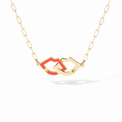 Collier dinh van 2 Lips en or jaune et laque rouge