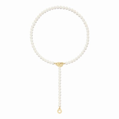 Collier dinh van 3 Menottes en or jaune et perles d'eau douce