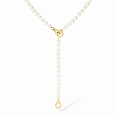 Collier dinh van 3 Menottes en or jaune et perles d'eau douce