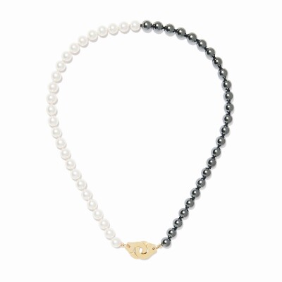 Collier dinh van Menottes Moyen Modèle en or jaune, perles d'eau douce et hématites