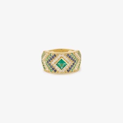 Bague Sophie d'Agon Ani 2 Hydra en or jaune, émeraudes , saphirs bleu et diamants