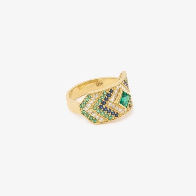 Bague Sophie d'Agon Ani 2 Hydra en or jaune, émeraudes , saphirs bleu et diamants