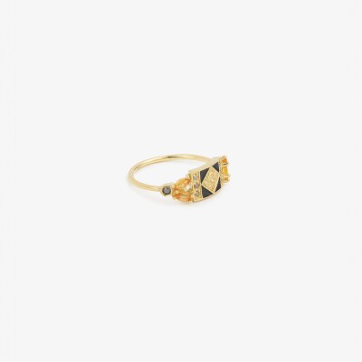 Bague Sophie d'Agon Ava 2 Jaune en or jaune,  saphirs jaunes, diamants "Salt & Pepper" et diamants noirs