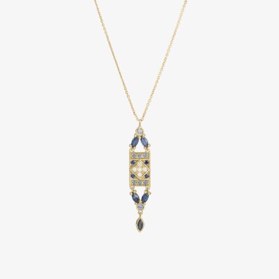 Collier Sophie d'Agon Ava 1 Marine en or jaune, saphirs bleu marine, saphirs bleu ciel et diamants