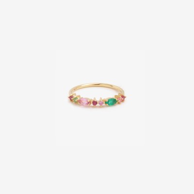 Bague Sophie d'Agon Gaia 2 Rouge en or jaune, emeraudes, saphirs roses et rubis