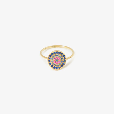 Bague Sophie d'Agon Yellowstone 1 Bleue en or jaune, saphirs bleu marine, saphirs bleu ciel, saphirs roses