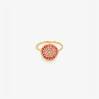 Bague Sophie d'Agon Yellowstone 1 Rouge en or jaune, saphirs roses, saphirs violets, rubis et saphir jaune