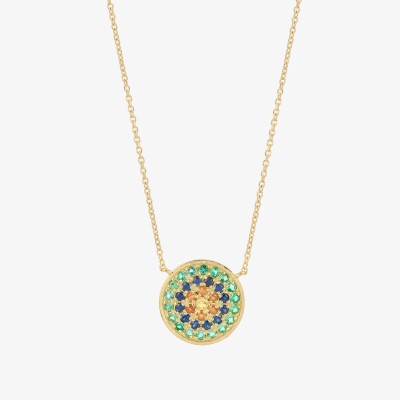 Collier Sophie d'Agon Yellowstone 1 Vert en or jaune, émeraudes,  saphirs bleu marine, saphirs cognac et saphir jaune