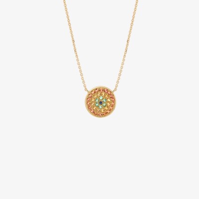 Collier Sophie d'Agon Yellowstone 1 Cognac en or jaune, saphirs cognac, saphirs jaunes, émeraudes et saphir bleu