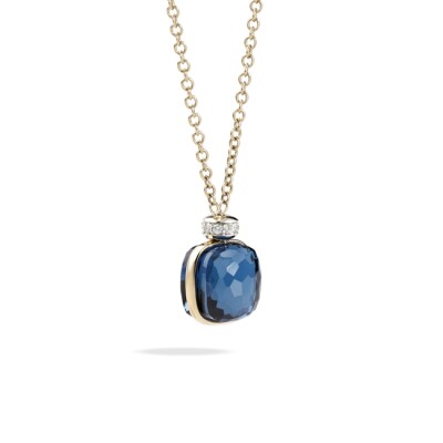 Collier Pomellato Nudo en or rose, or blanc, topaze bleu London et diamants
