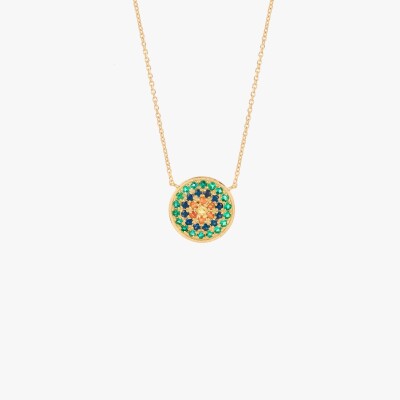 Sophie d'Agon Yellowstone 1 Vert necklace in yellow gold, emeralds, navy blue sapphires, cognac sapphires and yellow sapphire