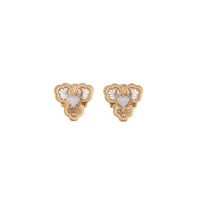 Boucles d'oreilles coeur Buccellati Opera Tulle en or jaune , or blanc et diamants