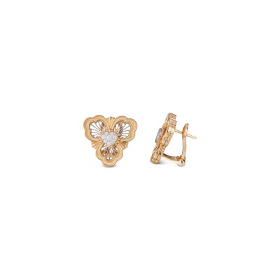 Boucles d'oreilles coeur Buccellati Opera Tulle en or jaune , or blanc et diamants