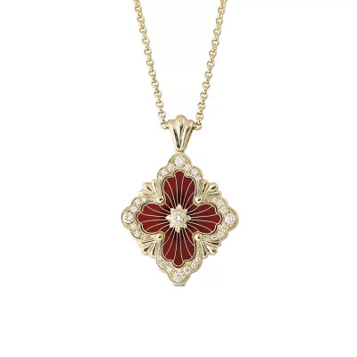 Pendentif Buccellati Opera Tulle pavé Très Grand Modèle en or jaune, email rouge et diamants