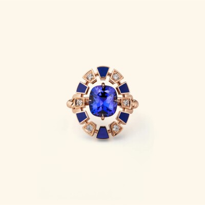 Bague Rouvenat Frame en or rose, ceramique bleue, diamants (0,21ct) et tanzanite (3,82cts)