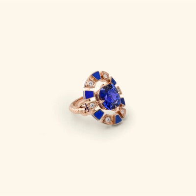 Bague Rouvenat Frame en or rose, ceramique bleue, diamants (0,21ct) et tanzanite (3,82cts)