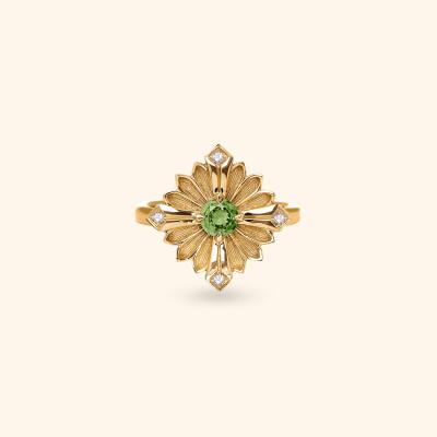 Bague Rouvenat Stamp LM en or jaune, diamants (0,06ct) et péridot (0,5ct)