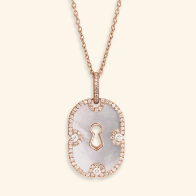 Collier Rouvenat Unlock en or rose, diamants (0,35ct) et nacre (4,8cts)