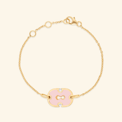 Bracelet Rouvenat Unlock en or jaune, céramique rose et diamants (0,07ct)