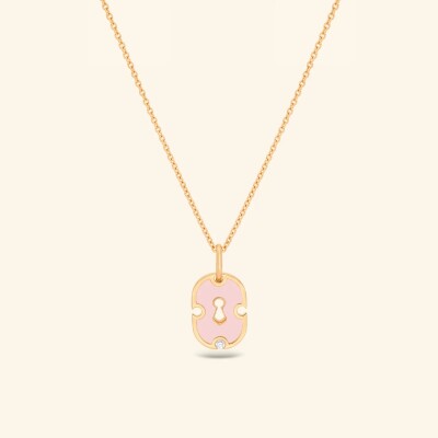Collier Rouvenat Unlock en or jaune, céramique rose et diamants (0,03ct)