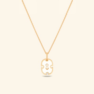 Collier Rouvenat Unlock en or jaune, céramique blanche et diamants (0,03ct)