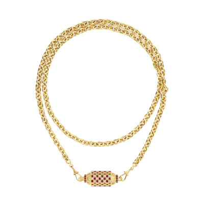 Locket Marie Lichtenberg Check Rubis sur chaine rosa classic 73cm