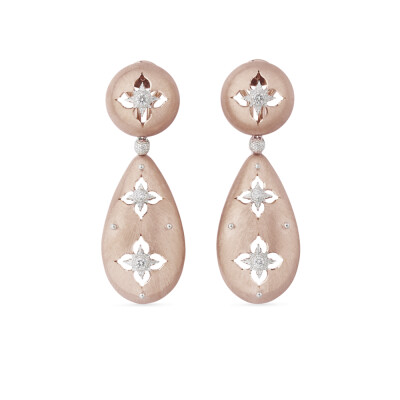 Boucles d'oreilles pendantes Buccellati Macri Giglio en or rose, or blanc et diamants