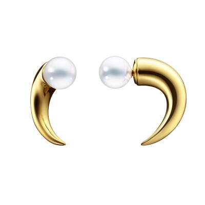 Boucles d'oreilles Tasaki Danger Horn en or jaune et perles Akoya