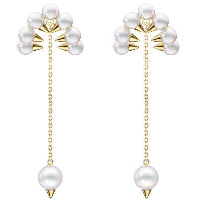 Boucles d'oreilles pendantes Tasaki Danger Trap en or jaune et perles Akoya