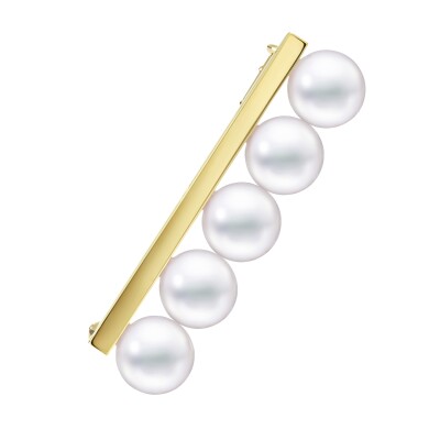 Broche Tasaki Balance Signature en or jaune et perles Akoya