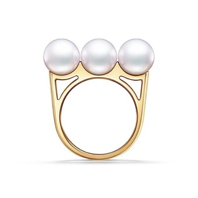 Bague Tasaki Balance Era en or jaune et perles Akoya