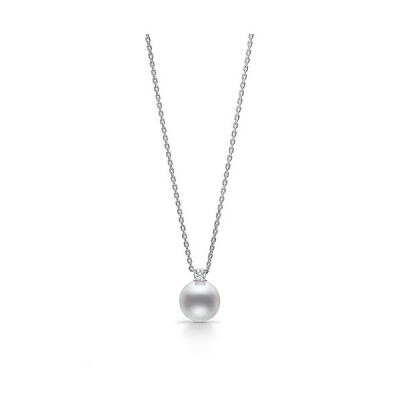 Collier Tasaki Basic en or blanc, perle Akoya et diamant