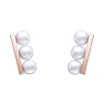 Boucles d'oreilles Tasaki Balance Neo en or rose Sakuragold ™ et perles Akoya